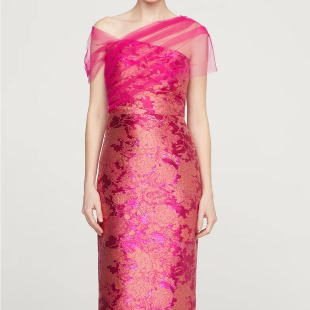 Theia One Shoulder Pink Floral Dress